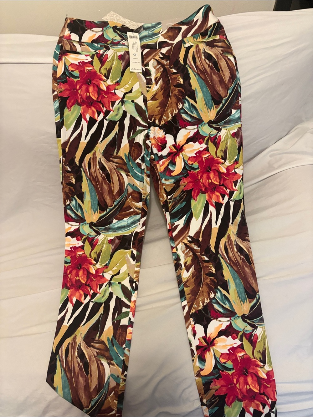 Chico's Floral Tropical Chinos in Brown, Red & Green